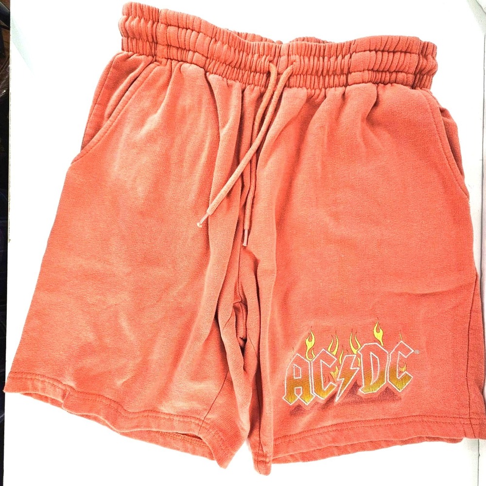 AC/DC Jogger Sweat Shorts Unisex Sz M Band Logo Pockets Stretch Waist Distressed